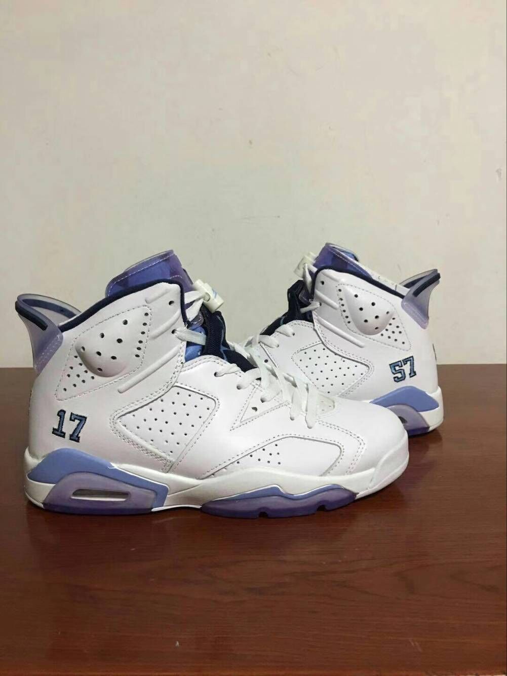 New Air Jordan 6 North Carnolina University White Blue Shoes - Click Image to Close